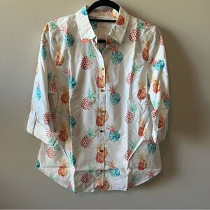 CHICO’S Colorful Pineapple Button Down Blouse Size Small